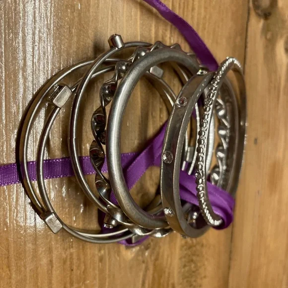 Seven 7 Bracelets Bangles Set Silver Color - Picture 3 of 4